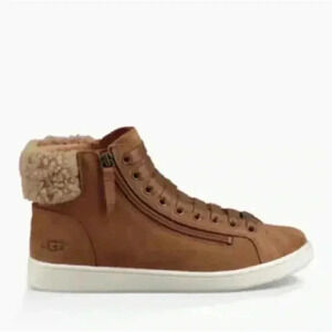 UGG Olive High-Top Leather Sherpa Sneakers Size 6
